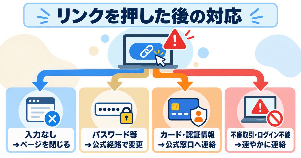 フィッシングメールのリンクを押した後の入力状況別対応フロー