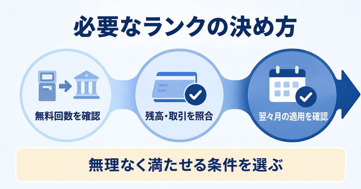 必要な無料回数から残高・取引・翌々月の適用を確認する判断フロー